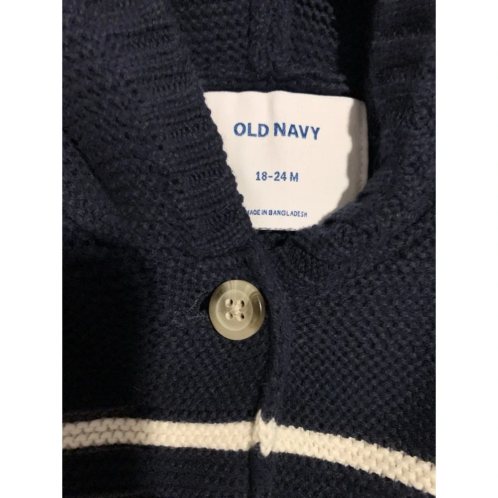 Old‎ Navy Baby Navy Hooded Navy Blue and White Striped Button Cardigan 18-24mo